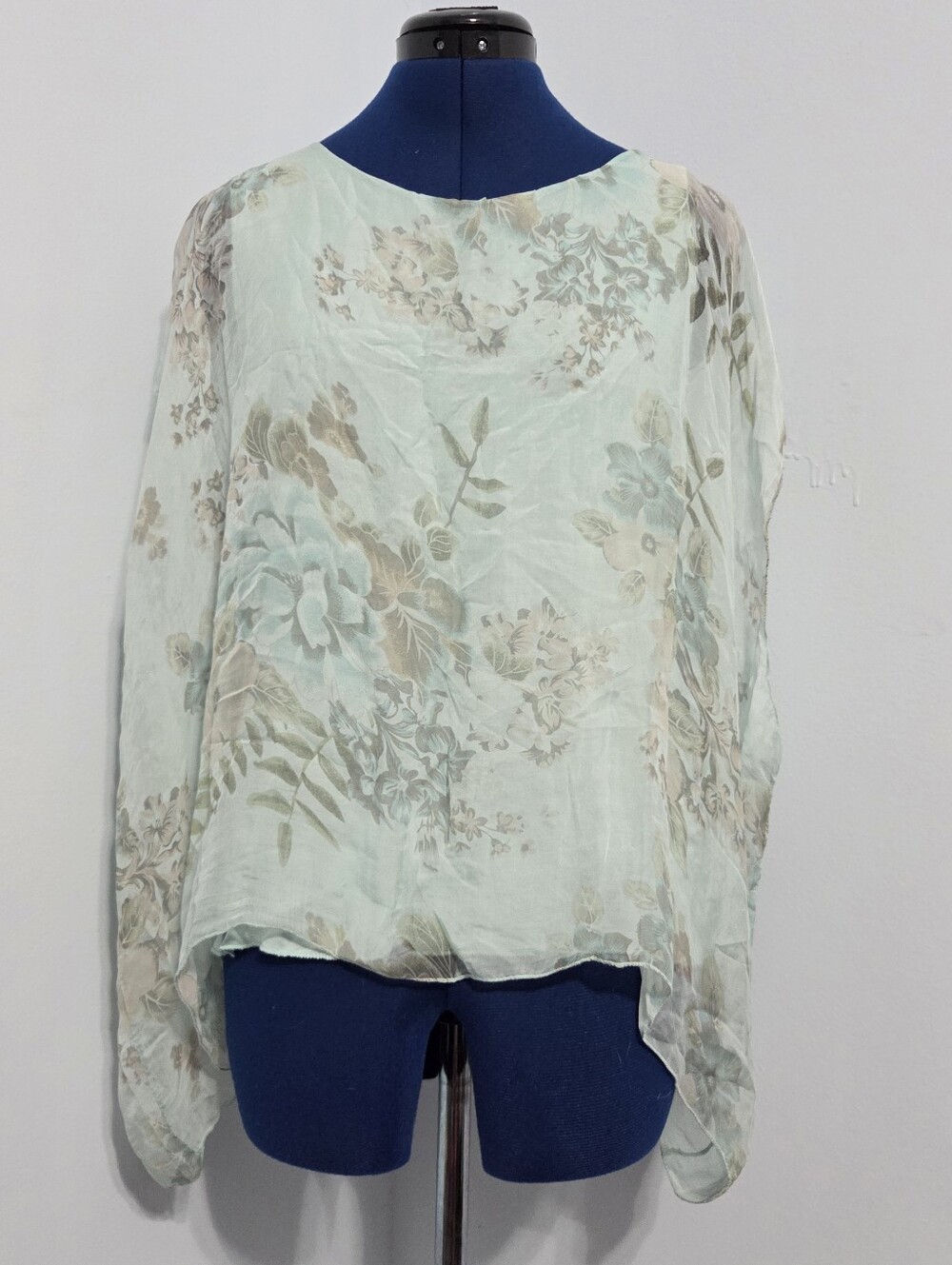 Mint Green Floral Italian Silk Blouse Size S